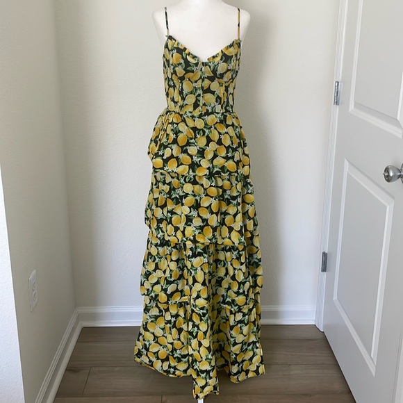 Betsey Johnson lemon print tiered maxi dress - Picture 2 of 10